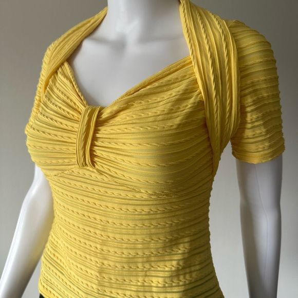 Y2K Yellow Betty Page Sweetheart Neckline 1950’s Retro Style Top With Ruching - Picture 1 of 10